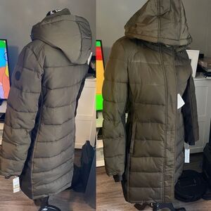 Calvin Klein Mixed Weave Hooded Walker Coat-LODEN-Small